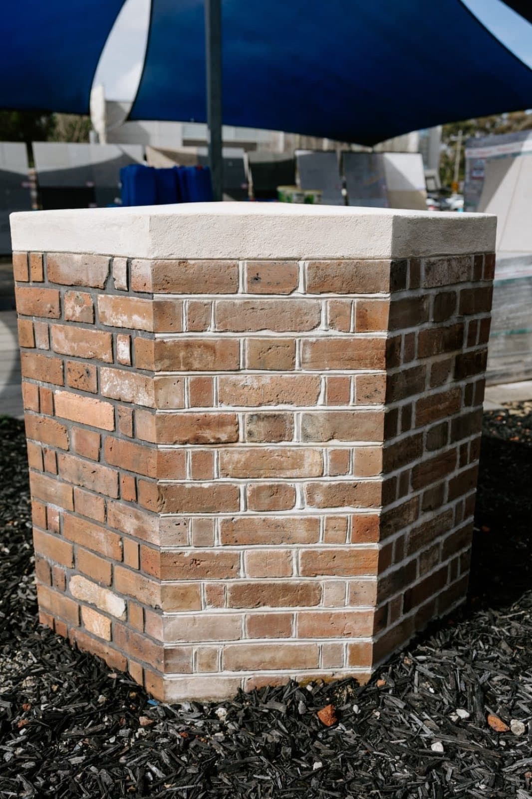 Sample brick pier finished with bird's beak pointing by Goodwin Bricklaying, Melbourne